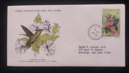 EL)1976 ST. VINCENT, WOLRD WILDLIFE FUND, WWF, HUMMINGBIRDS AND HIBISCUS FLOWERS, CIRCULATED TO NEW YORK - USA, FDC - St.Vincent (1979-...)