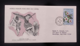 EL)1976 ST. VINCENT, WORLD WILDLIFE FUND, WWF, HUMMINGBIRDS AND HIBISCUS FLOWERS, CIRCULATED TO NEW YORK - USA, FDC - St.Vincent (1979-...)