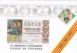 54577. Tarjeta FIGUERAS (Gerona) 1977. Rodillo Premios Literarios S.C. ERATO. Sello Cervantes, Quijote - Briefe U. Dokumente