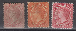 TURKS ISLANDS - 3 Different Early Stamps Queen Victoria - Turks- En Caicoseilanden