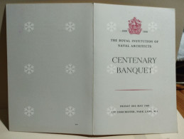 2x Brochure CENTENARY BANQUET The Royal Institution Of Naval Architects. May 1960. Menu. Toasts - Programmes
