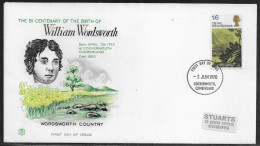 United Kingdom Of Great Britain.  FDC Sc. 621.  The Bi-Centenary Of The Birth Of William Wordsworth,  FDC Cancellation - 1952-1971 Pre-Decimale Uitgaves