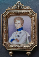 Peinture Miniature Sur Ivoire - L'Aiglon, Fils De Napoléon Bonaparte - Cadre Doré Avec Verre - Personen