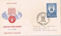 54587. Carta F.D.C. BOMBAY (India) 1963. F.A.O. Contra El Hambre En El Mundo. Freedom From Hunger - FDC