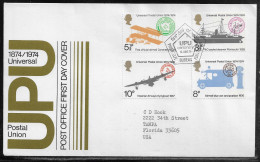 United Kingdom Of Great Britain.  FDC Sc. 720-723.  Centenary Of U.P.U. (Universal Postal Union).  FDC Cancellation - 1971-80 Ediciones Decimal