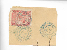TANANARIVE  Madagascar CAD Bleu Sur 10c(cachet Chiffre 6 Au Lieu De 06 Ou 1906) Fragment  .    G - Otros & Sin Clasificación