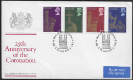 United Kingdom Of Great Britain.  FDC Sc. 835-838.  25th Anniversary Of Coronation.  FDC Cancellation On FDC Envelope - 1971-80 Ediciones Decimal
