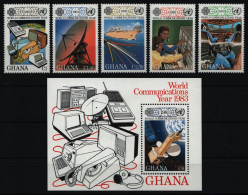 Ghana 1983 - Mi-Nr. 983-987 & Block 101 ** - MNH - Weltkommunikationsjahr - Ghana (1957-...)