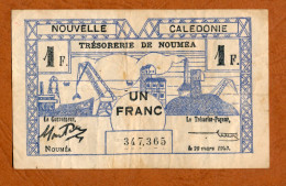 1943 // NOUVELLE CALEDONIE // TRESORERIE DE NOUMEA // Un Franc // VF // TTB - Nouvelle-Calédonie 1873-1985