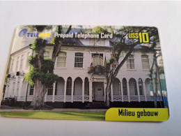 SURINAME US $ 10,-     PREPAID / TELESUR  /  MILIEU GEBOUW/      / FINE USED CARD            **16427** - Suriname