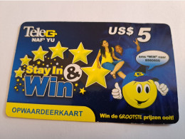 SURINAME US $ 5,-     PREPAID / TELESUR  /  STAY & WIN  /      / FINE USED CARD            **16430** - Suriname