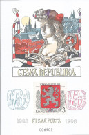 Commemorative Sheet Czech Republic 1998 5th Anniversary Of The Czech Post Liesler - Other & Unclassified