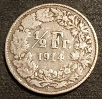 SUISSE - SWISS - ½ - 1/2 FRANC 1914 - Argent - Silver - KM 23 - Helvetia Debout - 1/2 Franken