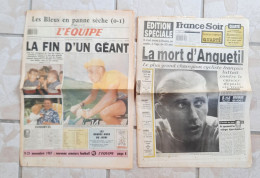 2 Journaux France Soir  L'Equipe Mort D'un Géant Anquetil Champion Cycliste Français Sport - 1950 - Oggi