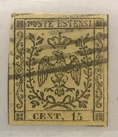 Módena 1852 - 15 C. Con Punto - Giallo - Usato - Quattro Ottimi Margini - Esemplare Di Alta Qualità. - Modena