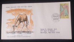 EL)1976 CZECHOSLOVAKIA, WORLD WILDLIFE FUND, WWF, DVURKRALOVE NATURE PARK, GIRAFFE, CIRCULATED TO NEW YORK - USA, FDC - Neufs