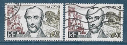 France 1963 - Variété - Y&T N° 1384 Mazzini (oblit) 1 Exemplaire Normal Gris Clair + 1 Gris Foncé. - Usados