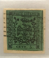 Módena 1852 - 5 C. Con Punto - Verde - Usato - Quattro Ottimi Margini - Esemplare Di Alta Qualità - Frammento. - Modena