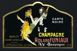 Etiquette Champagne Brut Cuvée Spéciale Carte Noire  Roland Fliniaux Ay Marne 51  " Danseuse, Serveur" - Champagne