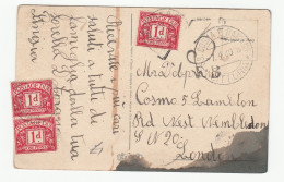 1939 POST DUE Wimbledon GB From SS  COSMA  E Damiano LITTORIA  Gaeta Italy Postcard  Postage Due Stamps Cover Religion - Covers & Documents