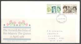 United Kingdom Great Britain. FDC Sc. 1137, 1140. 60th Birthday Of Queen Elizabeth II. Queen Elizabeth In 1928,1942,1952 - 1981-90 Ediciones Decimales