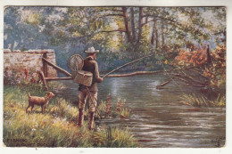 CQ51. Vintage Tucks Postcard. A Quiet Pool. Man With Dog Fishing. British Sports - Pêche