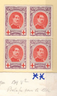 134 V2 Dans Un Bloc De 4 **  Postfris  Cote 1025-€  Roi Albert Croix Rouge  PARFAIT - 1901-1930