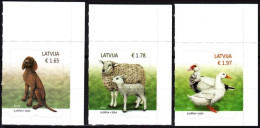 LATVIA 2024-01 FAUNA: Domestic Animals. Dog Sheep Goose. CORNER, Mint Self-adhesive - Boerderij