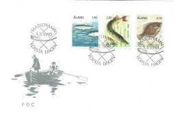 Åland Aland 1990 Fishes, Atlantic Herring, Northern Pike, European Flounder  Mi 38-40 FDC - Aland