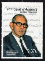 Spanish Andorra - 2013 - Famous People - Salvador Espriú, Andorran Writer - Mint Self-adhesive Stamp - Nuevos