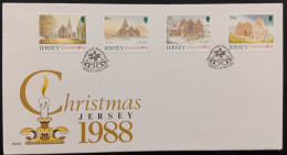 DM)1988, JERSEY, FIRST DAY COVER, ISSUE, CHRISTMAS, CHURCHES, SAN CLEMENTE, SAN OUEN, SAN BRELADE, SAN LORENZO, FDC - Jersey