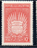 ARGENTINA 1936 INTER AMERICAN CONFERENCE FOR PEACE PLAQUE  10c MNH - Neufs