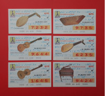 6 CUPONES ONCE SPANISH LOTTERI AÑO 1987 TEMA (INSTRUMENTOS MUSICALES) ESTADO BUENOS - Lottery Tickets