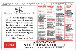 Calendarietto - Associazione San Giovanni Di Dio - Firenze - Anno 1989 - Small : 1981-90