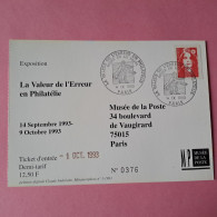 La Valeur De L'erreur En Philatélie Exposition Musée De La Poste Paris 14 IX 1993 - Bolli Provvisori