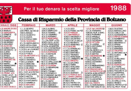 Calendarietto - Cassa Di Risparmio Della Provincia Di Bolzano - Anno  1988 - Petit Format : 1981-90