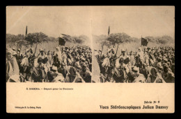 CARTES STEREOSCOPIQUES - BISKRA - DEPART POUR LA FANTASIA - VUES JULIEN DAMOY - Stereoscope Cards