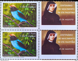 C 2596 Brazil Personalized Stamp Dancer Tangara Bird Fauna Santa Faustina Religion 2004 Block Of 4 - Personalisiert