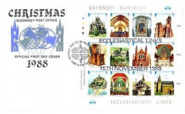 GUERNSEY MI-NR. 436-447 FDC WEIHNACHTEN 1988 KIRCHEN - Guernsey