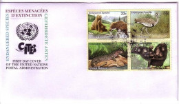 UNO NEW YORK MI-NR. 831-834 FDC GEFÄHRDETE ARTEN 2000 BÄR TRAPPE ECHSE AFFE - FDC