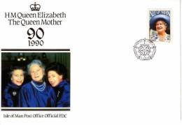 ISLE OF MAN MI-NR. 437 FDC 90. GEBURTSTAG VON KÖNIGINMUTTER ELISABETH - Isola Di Man