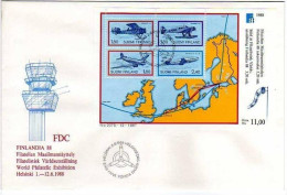 FINNLAND BLOCK 4 FDC FINLANDIA '88 - DOPPELDECKER, PROPELLERFLUGZEUG, DÜSENFLUGZEUG - FDC