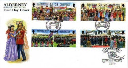 ALDERNEY MI-NR. 158-165 FDC HISTORISCHE EREIGNISSE TRUPPENPARADE - Alderney