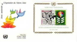 UNO WIEN BLOCK 1 FDC 35 JAHRE VEREINTE NATIONEN - Blokken & Velletjes