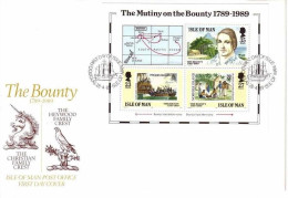 ISLE OF MAN BLOCK 11 FDC MEUTEREI AUF DER BOUNTY 1989 - Isola Di Man