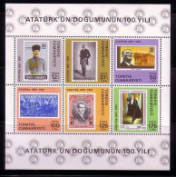 TÜRKEI BLOCK 19 POSTFRISCH(MINT) GEBURTSTAG Von ATATÜRK - MARKE AUF MARKE - Stamps On Stamps