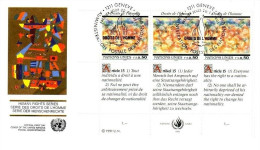 UNO GENF MI-NR. 208-209 3er Streifen FDC MENSCHENRECHTE 1991 PAUL KLEE JAN Van EYCK - Modern