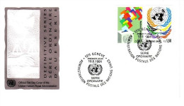 UNO GENF MI-NR. 200-201 FDC FREIMARKEN UNO EMBLEM 1991 - FDC