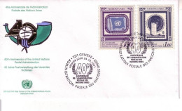 UNO GENF MI-NR. 206-207 FDC 40 JAHRE POSTVERWALTUNG DER VEREINTEN NATIONEN - Stamps On Stamps