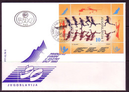 JUGOSLAWIEN BLOCK 37 FDC EUROPÄISCHE ATHLETIC MEISTERSCHAFT LAUFEN 1990 - Blocs-feuillets